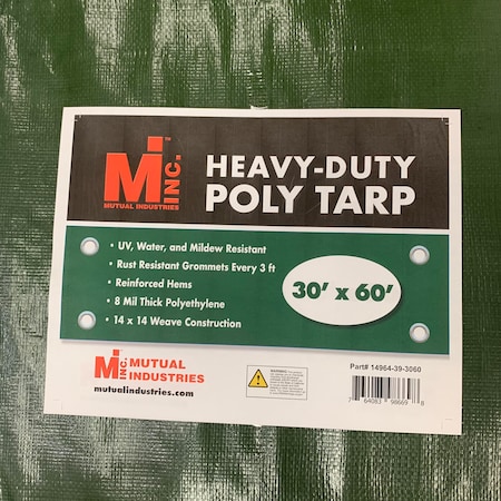 Mutual Industries Tarp, Green, Polyethlene 14964-39-3060